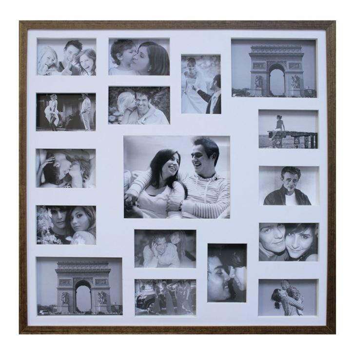 Painel de Fotos Bee Collection 73X73 Rustics 14 Fotos 10X15 e 2 Fotos 15X21 Imbuia Kapos