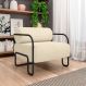 Poltrona Decorativa Sala de Estar Polatsk Base Industrial de Ferro Bouclê Bege G33 - Gran Belo