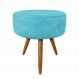 Puff Banqueta Redonda Nina Suede Azul Turquesa Pés Palito Castanho - Pallazio