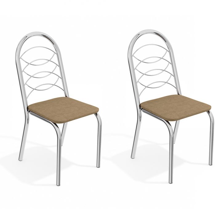 Conjunto com 2 Cadeiras de Cozinha Holanda Cromado e Capuccino