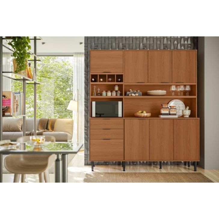 Cozinha Viena 7 Portas 3 Gaveteiros C/ Espaço Para Microondas E Vinhos - Jequitiba