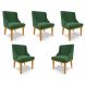 Kit 5 Cadeiras Decorativas Sala de Jantar Base Fixa de Madeira Firenze Veludo Verde Esmeralda/Castanho G19 - Gran Belo