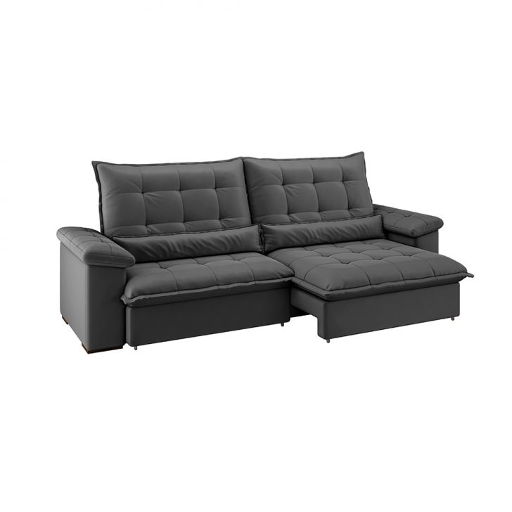 Image of Sofá 4 Lugares Retrátil E Reclinável Mônaco Veludo Chumbo PLA-MO895UP18ROZMOB