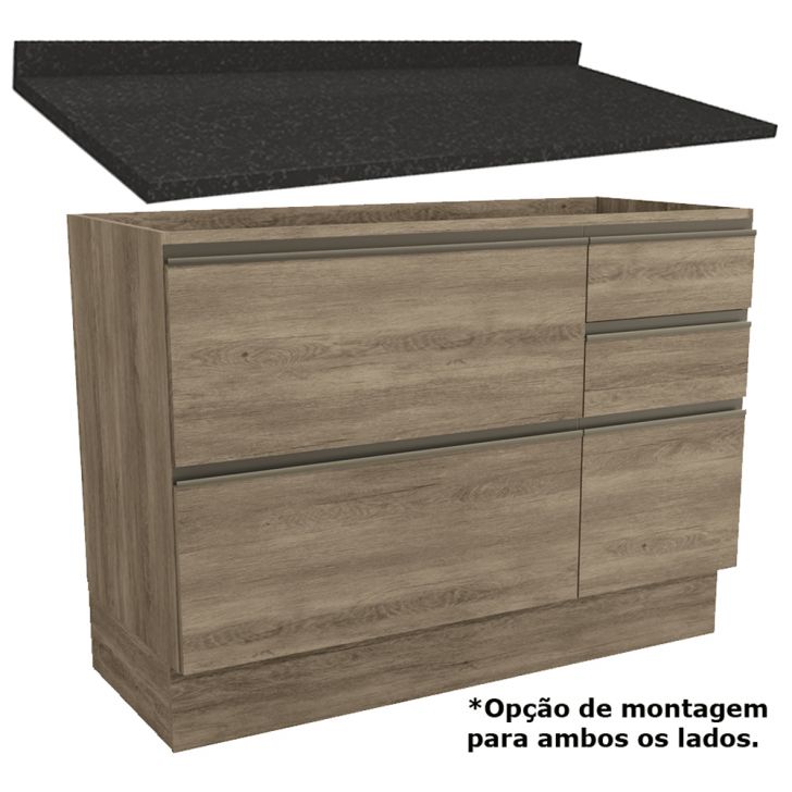 Balcao 04 Gavetas 1 Porta Com Tampo 120cm G746/S515 Maxxi Nogal Preto Brilho Kappesberg