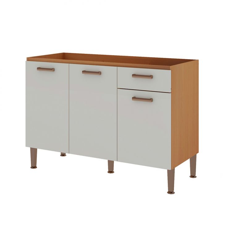 Balcão Para Pia Essência 100% Mdf 3 Portas 1 Gaveta Freijó E Off White