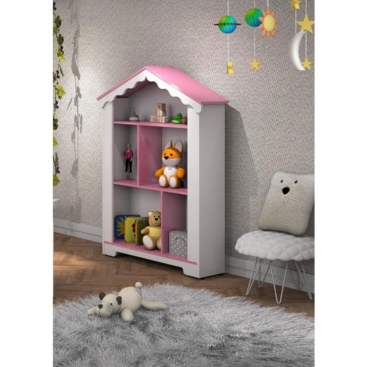 Estante Princesa com nichos e prateleiras Branco/Rosa - Vitamov