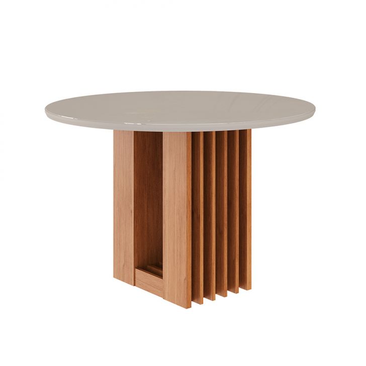 Mesa de Jantar Redonda com Tampo de Vidro Ariela Off White e Cinamomo 109 cm