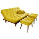 Kit Sofa Cama Caribe + 2 banquetas Rubi Suede Amarelo Essencial Estofados