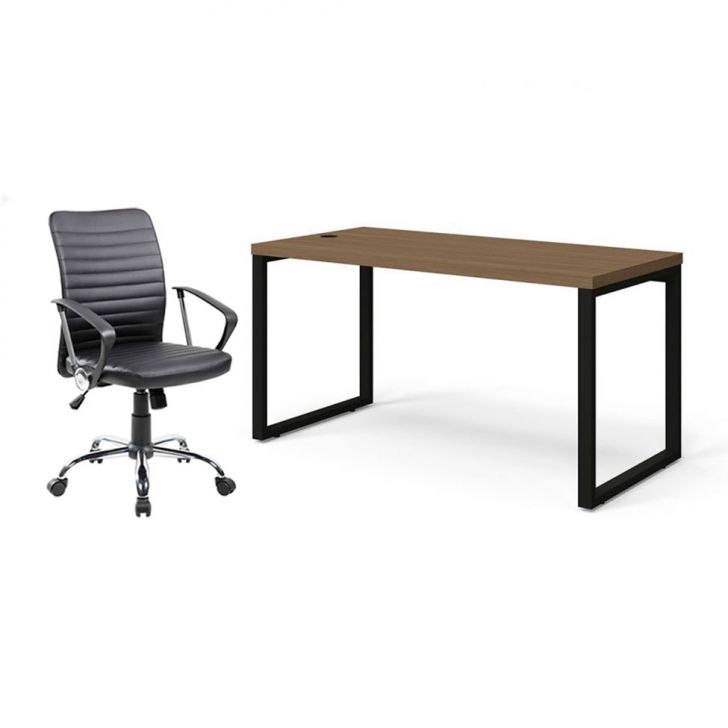 Conjunto de Mesa Munique Carvalho 150 cm com Cadeira de Escritório Diretor Giratória Oslo Preta