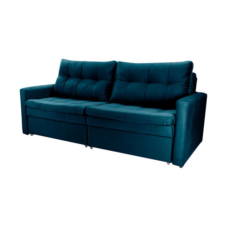 Image of Sofá 3 Lugares Sem Caixa Retrátil E Reclinável Nayla Veludo Azul 220 Cm PLA-MO895UP18OIFMOB
