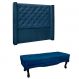 Conjunto de Cabeceira King com Recamier Vicenza Suede Azul Marinho