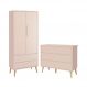 Jogo de Quarto Infantil Theo Guarda Roupa 2 Portas e Cômoda 6 Gaveta Rosa Fosco com Pés Madeira Natural - Reller Móveis