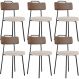 Kit 06 Cadeiras Decorativas Estofada Sala Jantar Barcelona L02 Couríssimo Marrom Linho Bege - Lyam