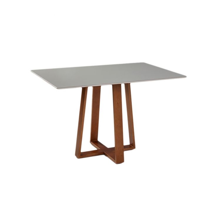 Mesa de Jantar Retangular com Tampo de Vidro Off White Isis Mel 120 cm