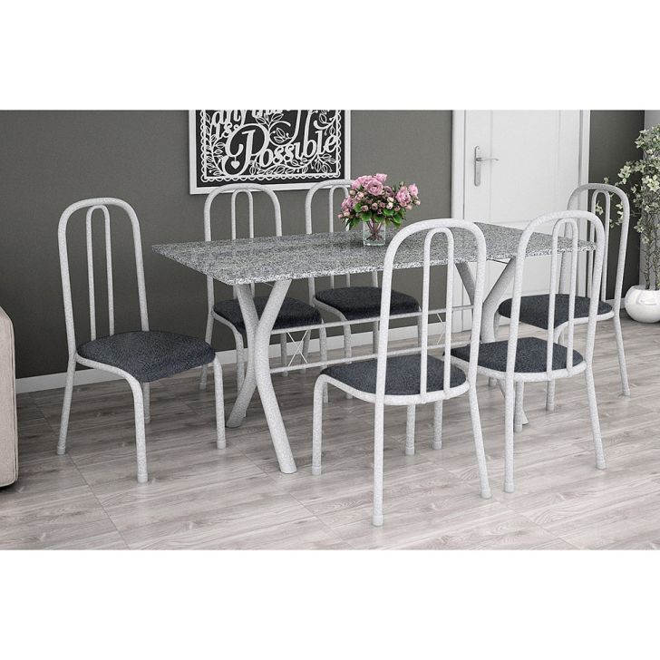 Conjunto De Mesa Miame 150 Cm Com 6 Cadeiras Madri Branco E Mesclado Petróleo