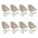 Kit 08 Cadeiras Poltrona de Jantar Bela Suede Bege Base Metálica Industrial Dourado - Pallazio