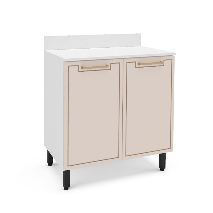 Balcão de Cozinha Amara com Tampo 2 Portas Creme e Branco