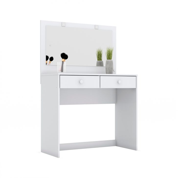 Penteadeira com Espelho e LED Léia 2 Gavetas Branca