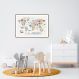 Quadro Mapa Mundi Infantil Animais 86x60 Filete Marrom