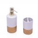 Kit Banheiro 01 Porta Sabonete Liquido e 01 Porta Escova em Cerâmica Branco e Dourado - D'Rossi