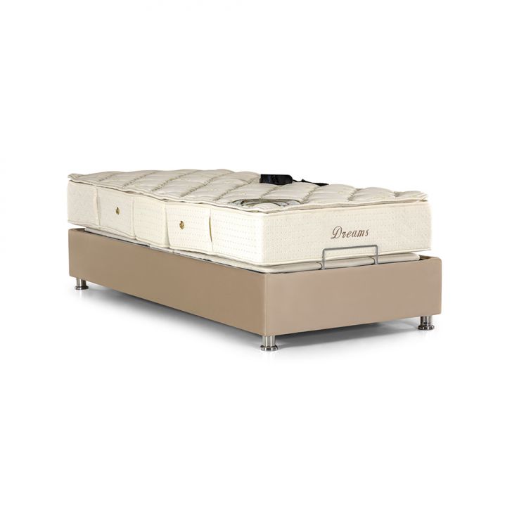 Base Para Cama Box Solteiro Ajustável Danna Suede Bege