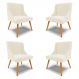 Kit 4 Cadeiras Decorativas Sala de Jantar Pés Palito de Madeira Firenze Veludo Bege/Natural G19 - Gran Belo