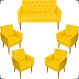 Kit Namoradeira + 4 Poltronas Decorativas Para Sala Nina Com Base E Capitonê Suede Amarelo Pé Castanho - Clique E Decore