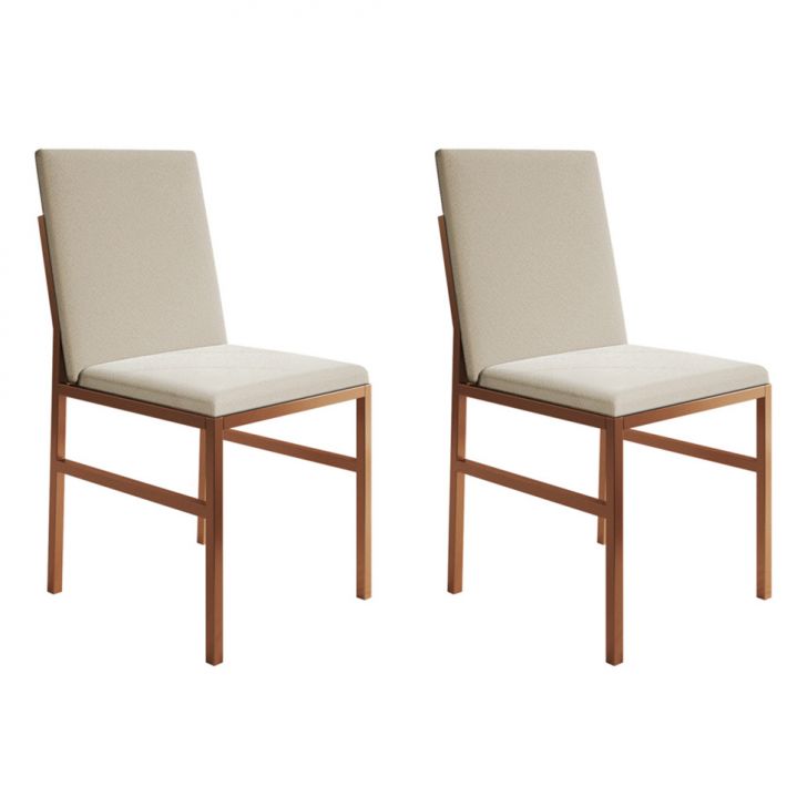 Conjunto com 2 Cadeiras Mônaco Veludo Bege e Cobre