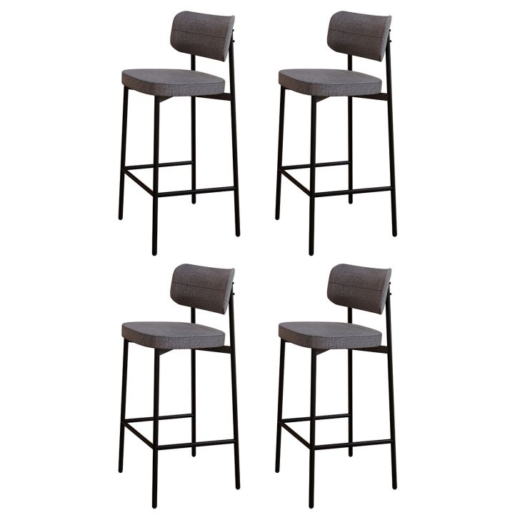 Banqueta Alta Bar Estofada Kit 4 Ella M25 Linho Cinza - Mpozenato