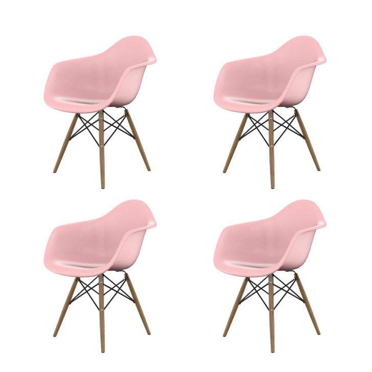 Conjunto com 4 Cadeiras Eames Arm DSW Rosa e Madeira