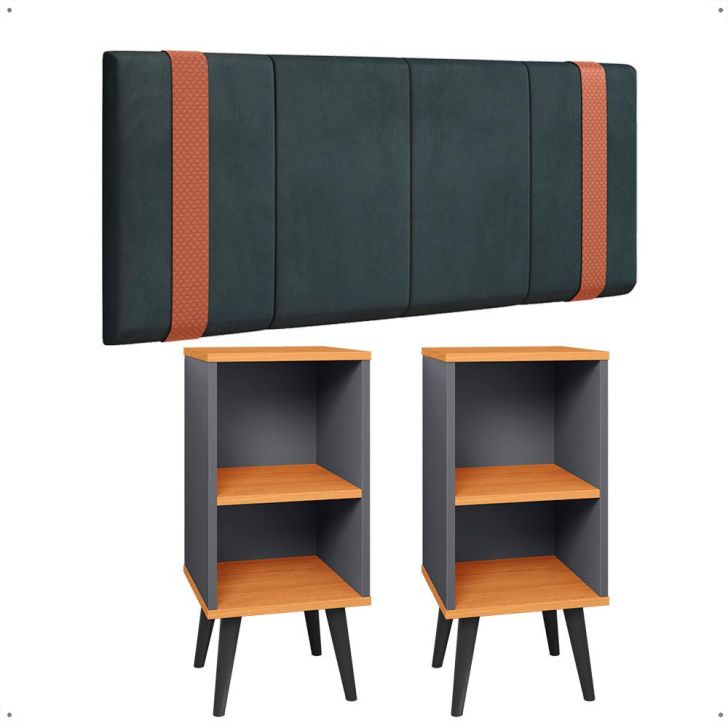 Kit 2 Mesinhas Cinza/Cinamomo Canto Nicho Prateleira Porta Objetos Cabeceira Suspensa Almofadada Cama Box Casal 1,40 Detalhe Lateral Suede - Lojas RPM