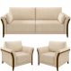 Kit Sofá 03 Lugares Sala Estar 222cm Com 02 Poltronas Stefan Pés Madeira M03 Linho Bege - Lyam Decor
