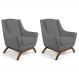 Kit 02 Poltronas Decorativa Fixa Base de Madeira Juliet D02 Linho Cinza C-416 - Lyam Decor