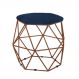 Puff Aramado Preto Assento Hexagonal Suede Azul Marinho - DS Estofados