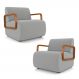Kit 2 Poltronas Decorativa Sala de Estar Odessa Braços em Madeira Veludo Cinza Claro G33 - Gran Belo
