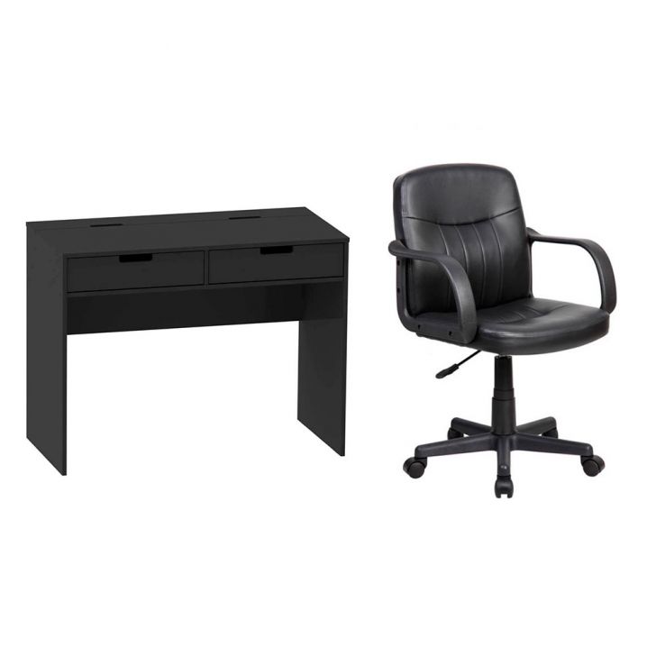 Conjunto de Mesa New com Cadeira de Escritório Secretária Giratória Clean Preta