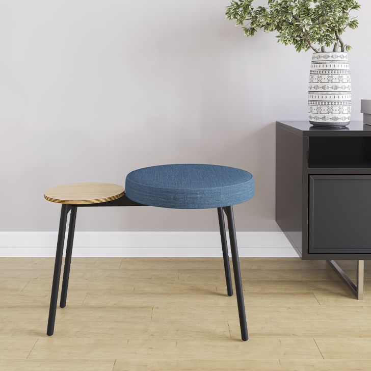 Banco | Banqueta com Apoio Lateral Bock Linho Azul e Preto