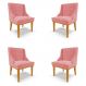 Kit 4 Cadeiras Decorativas Sala de Jantar Base Fixa de Madeira Firenze Suede Rose/Castanho G19 - Gran Belo