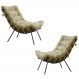 Kit 2 Poltronas Decorativas Sala de Estar Abel Base de Madeira Preto Veludo Bege G41 - Gran Belo