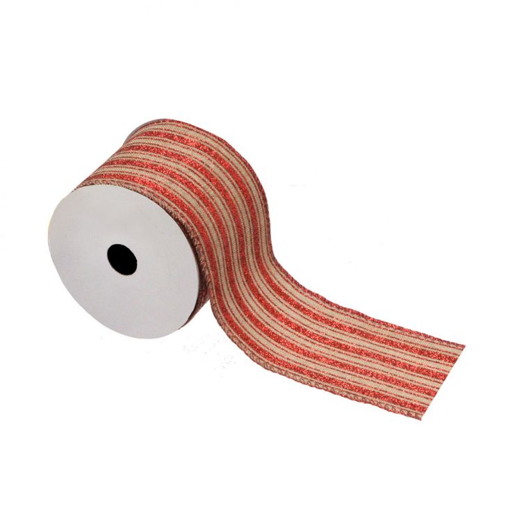 Fita Natalina Espressione Listrada Vermelha e Bege