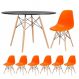 Mesa redonda Eames 120 cm + 6 cadeiras Eiffel DSW Mesa preto com cadeiras laranja