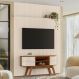 Conjunto New Estoril painel com prateleira aparador Rack Naturale/Off-White