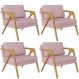 Kit 04 Poltronas Decorativas Para Sala Estar Pietra Estrutura De Madeira L02 Suede Rosê - Lyam Decor