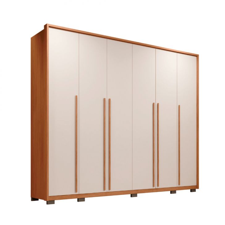 Guarda-roupa Casal Milanus 6 Portas 6 Gavetas Freijó E Off White