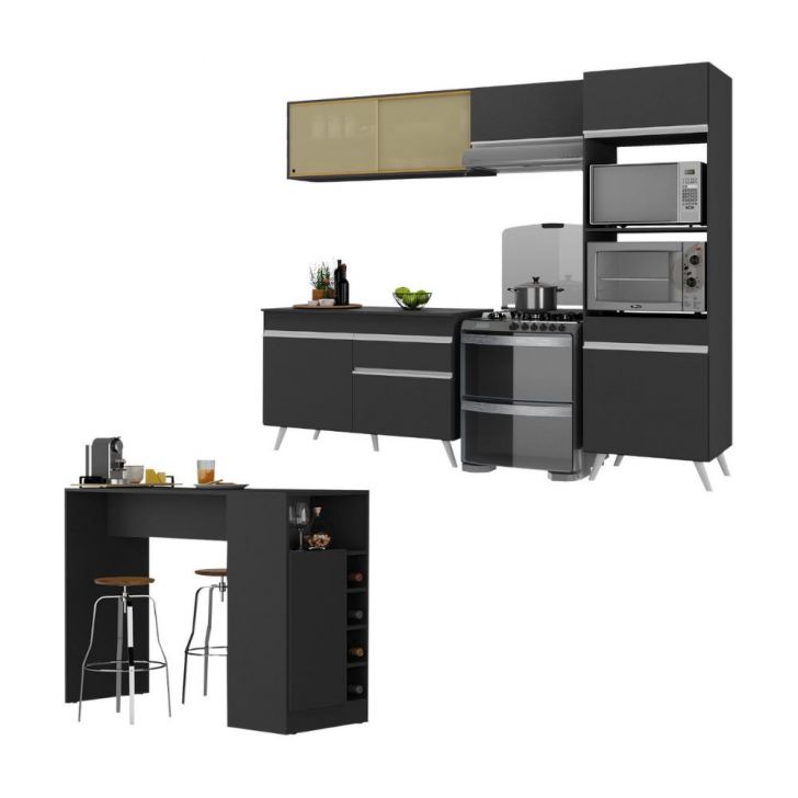 Armário de Cozinha Modulado com Bancada Americana Multimóveis MP2209 Preto/Branco