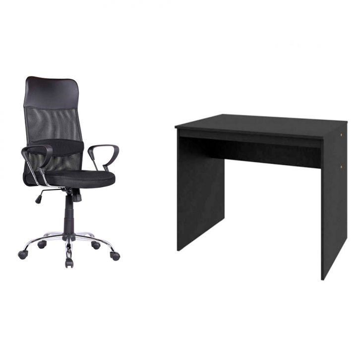 Conjunto de Mesa Office com Cadeira de Escritório Diretor Giratória Vancouver Preta