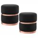 Kit 2 Puffs Decorativos Cinto e Aro Rosê Round B-300 Veludo Preto - Domi