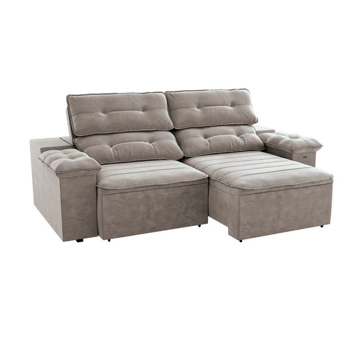 Image of Sofá 4 Lugares Retrátil E Reclinável Siena Molas Veludo Cinza Claro 270 Cm PLA-KA161UP08ORNMOB
