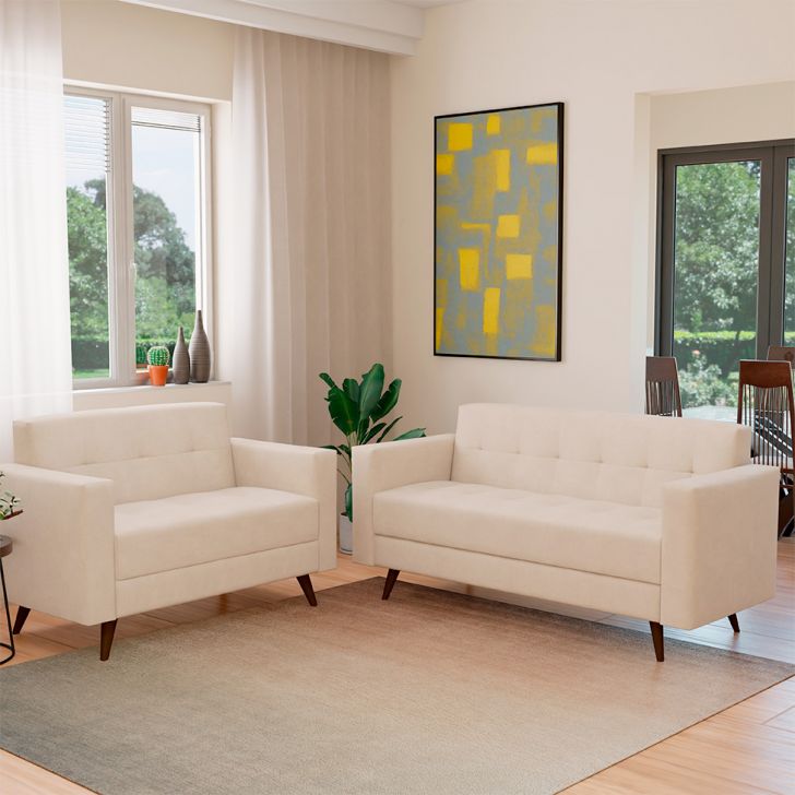 Conjunto De Sofá 2 E 3 Lugares Vitrola Suede Bege