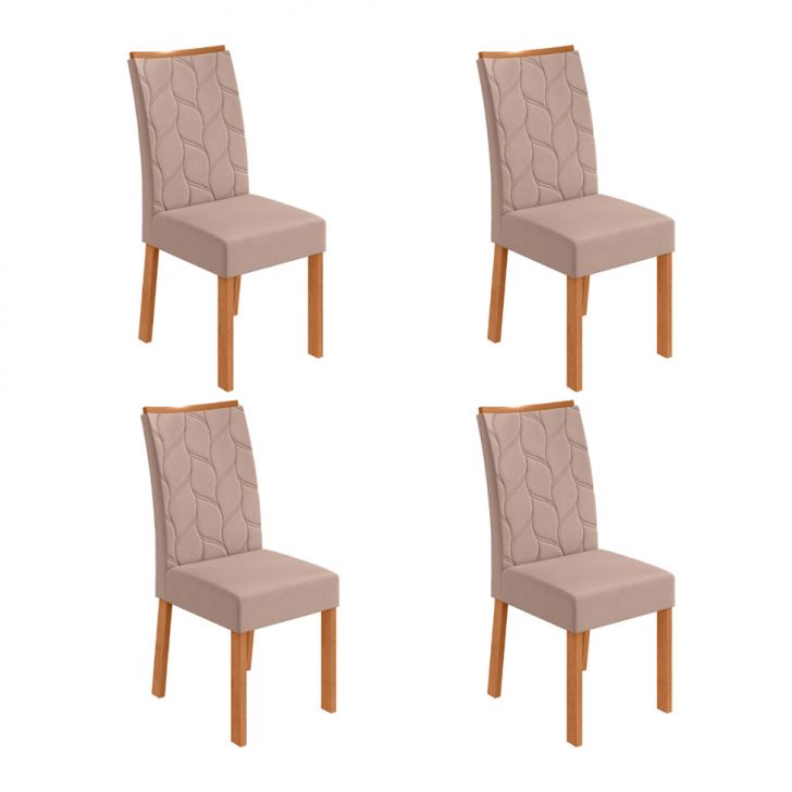 Conjunto com 4 Cadeiras Rayla Veludo Creme e Amêndoa